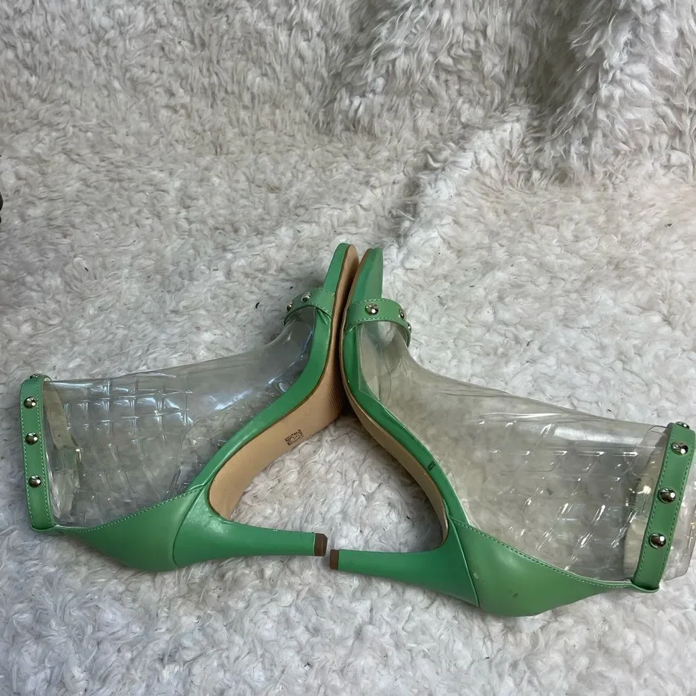 Anne Klein Ossana Mint Green Leather Studded strap Sandals Size 7.5M